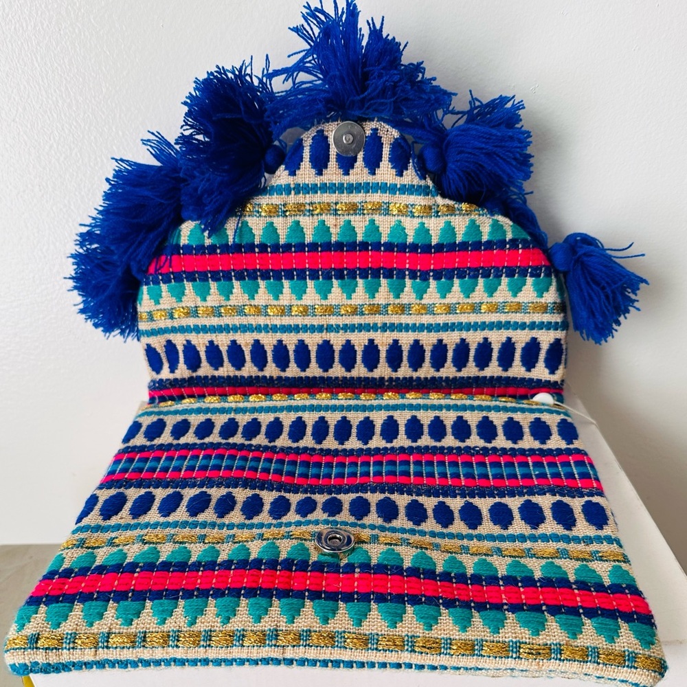 NWT Mudpie Multicolor Boho Tassel Clutch Purse Bag - Picture 5 of 5